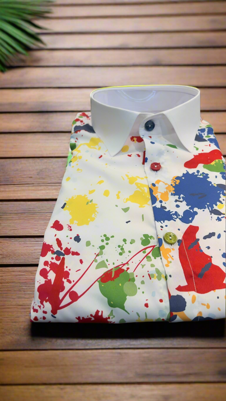White Multi-Color Mondo Shirt – Bold. Bright. Unforgettable.