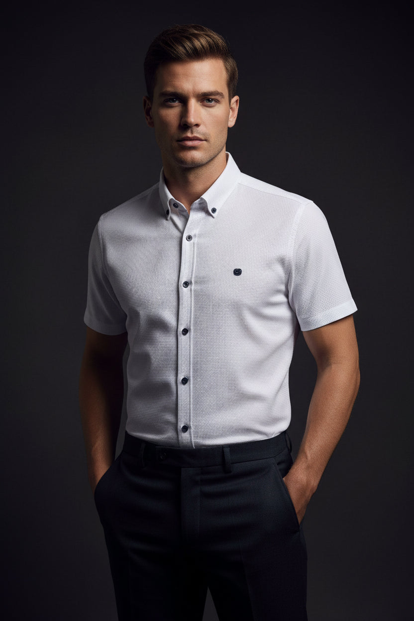 Textured Short Sleeve Button-Up Shirt