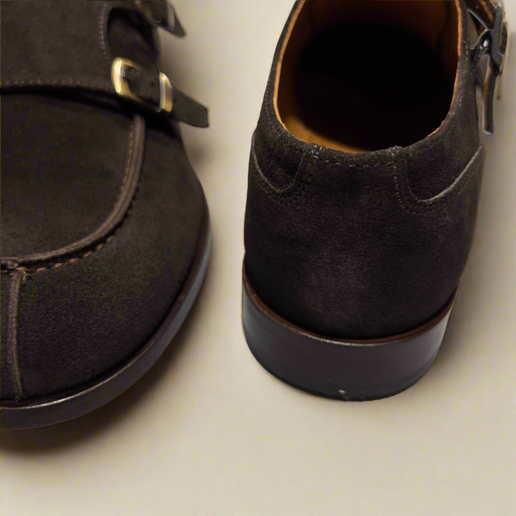 Handcrafted Brown Suede Double Monk Strap Shoe