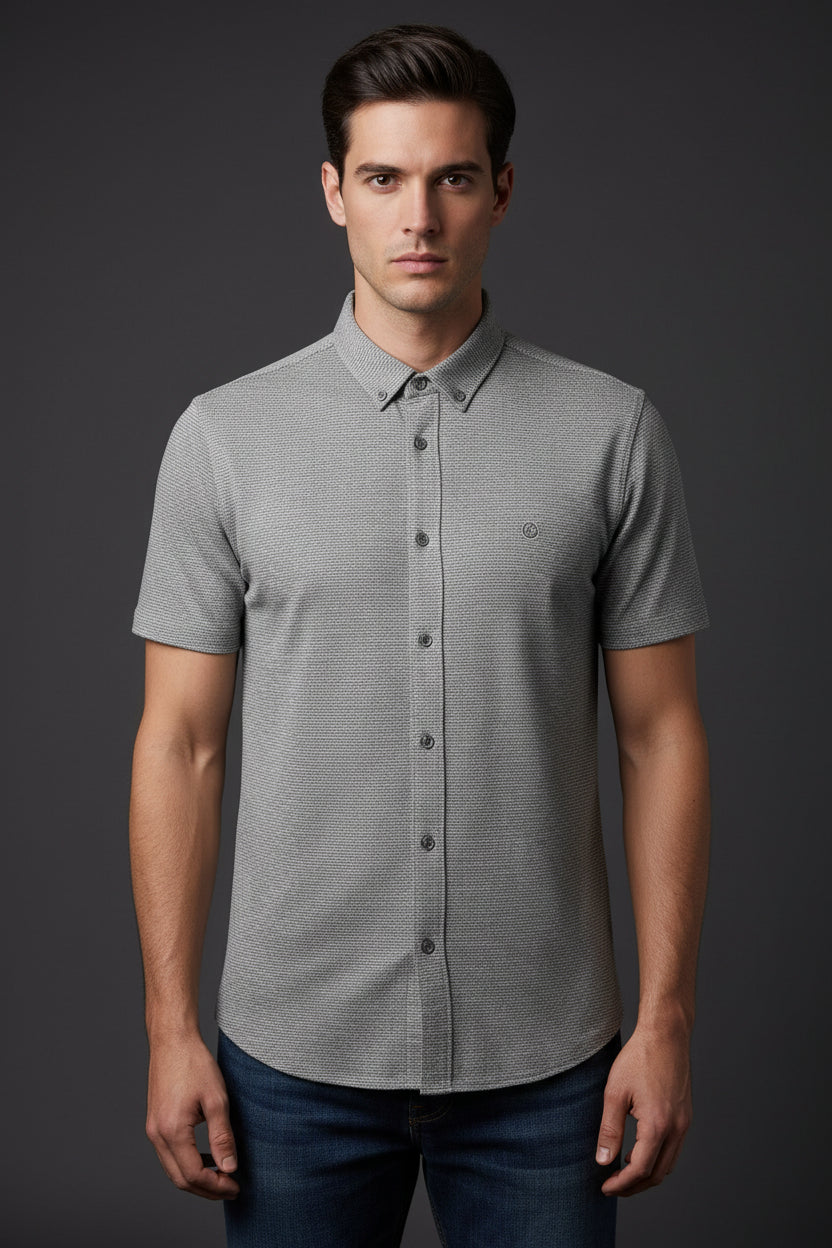 Textured Short Sleeve Button-Up Shirt