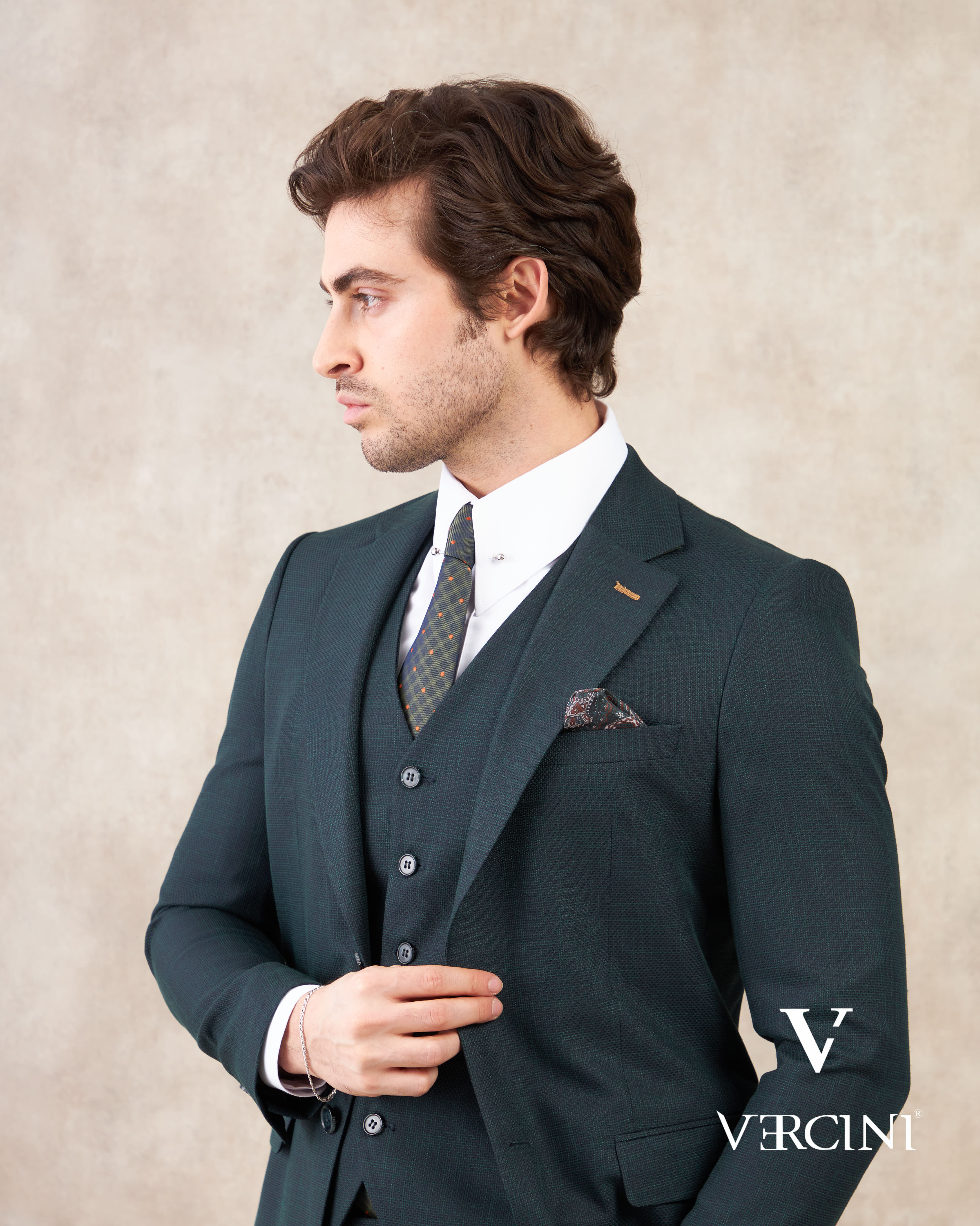 Vercini Verdant Vogue Three-Piece Men's Suit