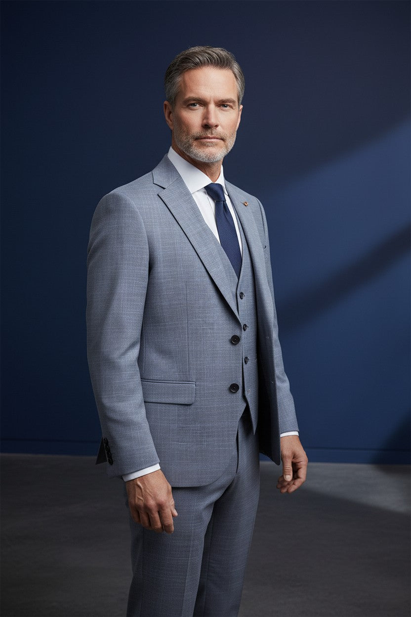 Men's 3-Piece Slim Fit Suit Set - Black & Gray Purple Square Cut
