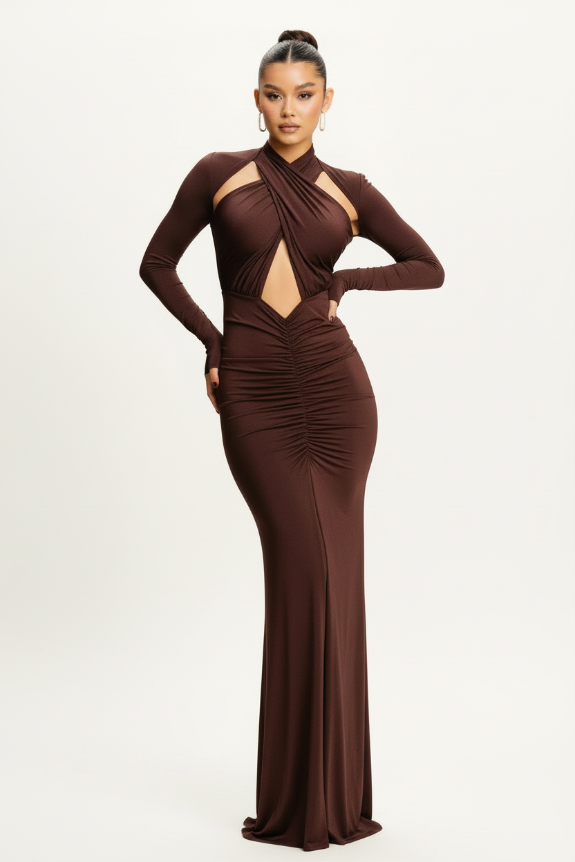 HALTER RUCHED MAXI DRESS