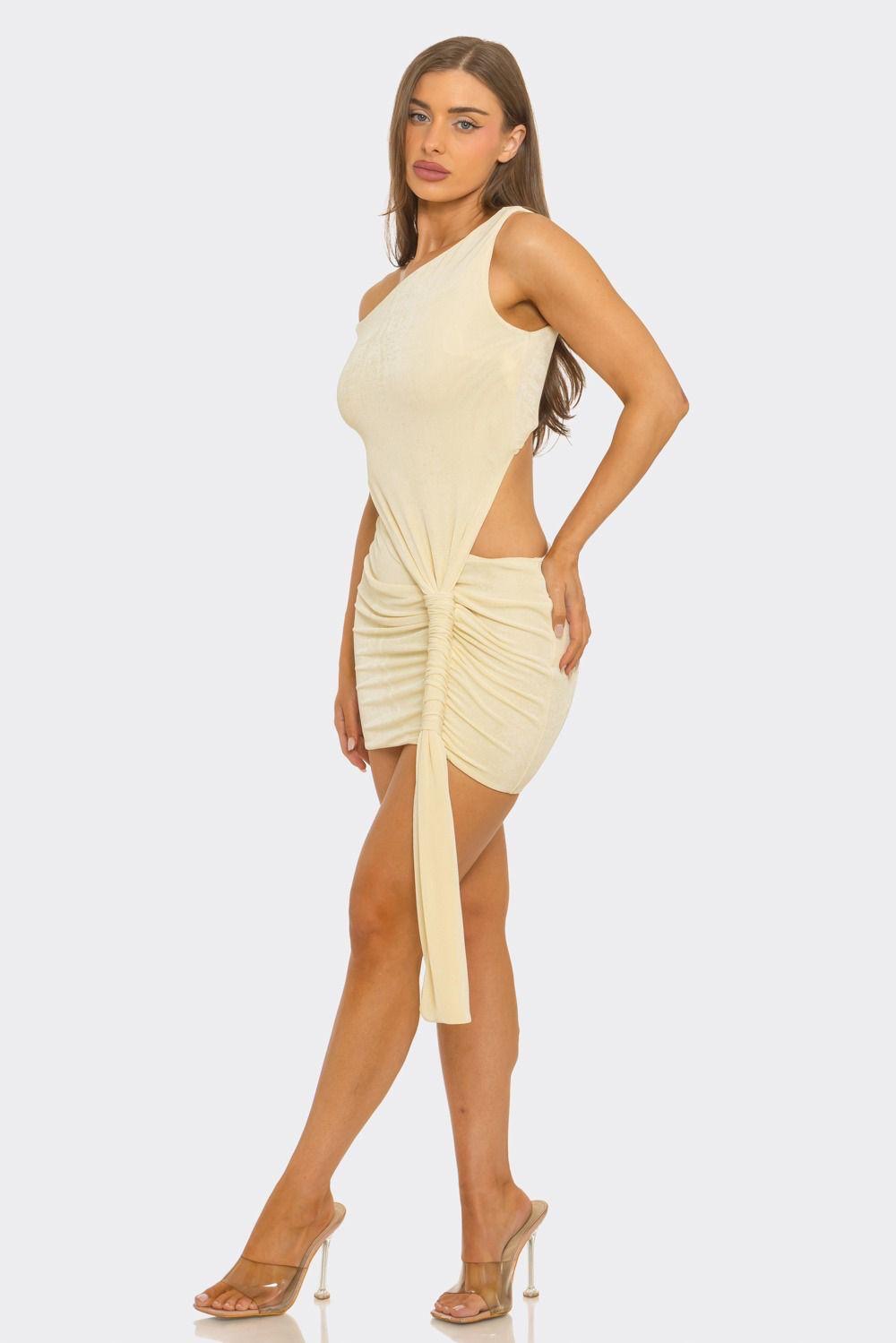 Cream One-Shoulder Cutout Mini Dress
