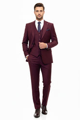 Vercini Premium Burgundy 3-Piece Men's Suit with Patterned Lining