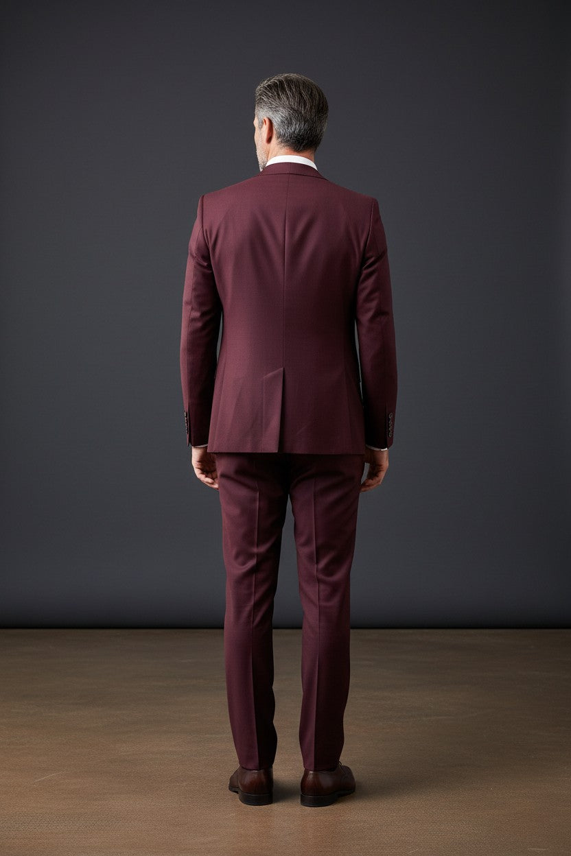 Vercini Premium Burgundy 3-Piece Men's Suit with Patterned Lining
