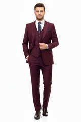 Vercini Premium Burgundy 3-Piece Men's Suit with Patterned Lining