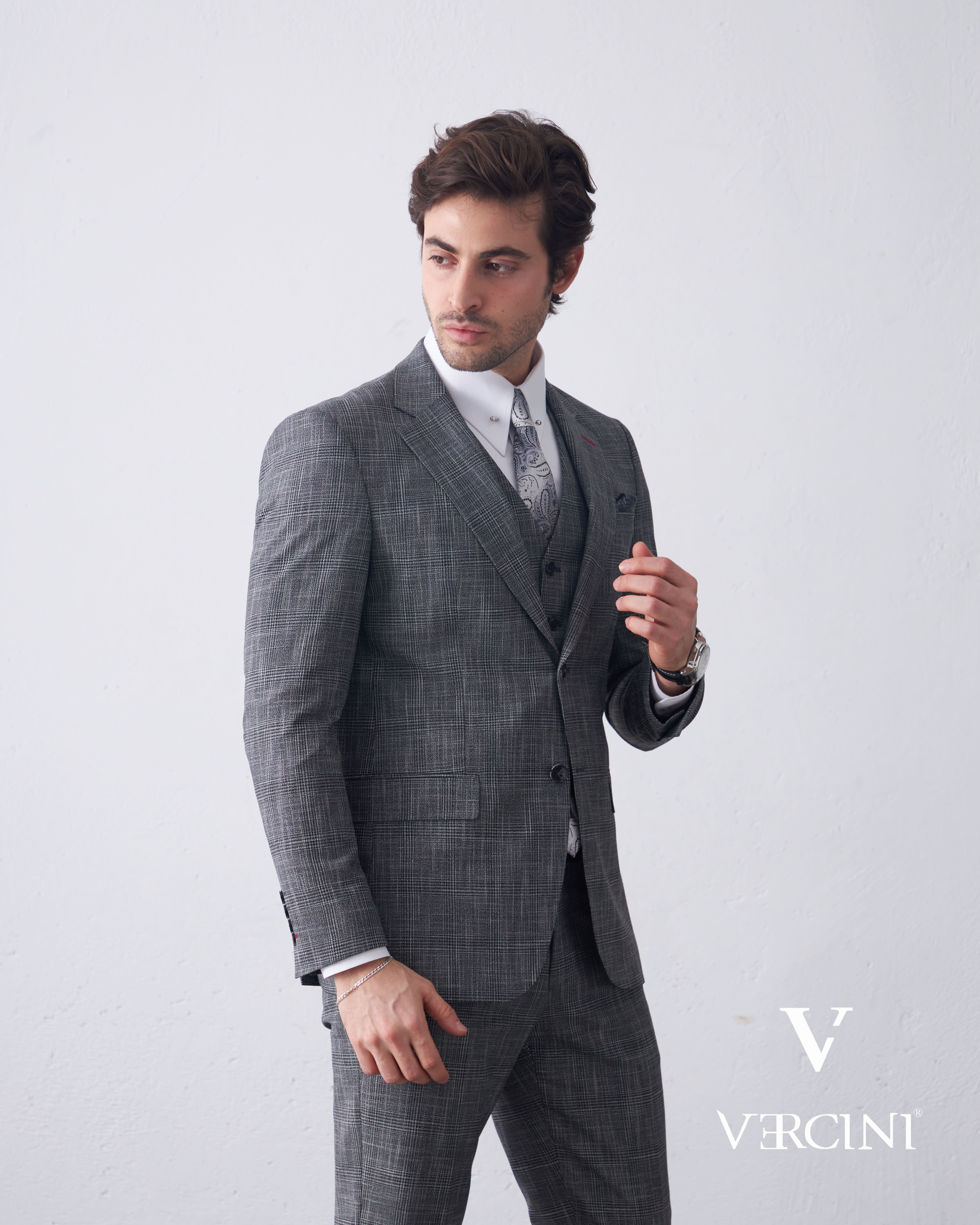 Vercini Charcoal Glen Check Three-Piece Suit | Premium Wool