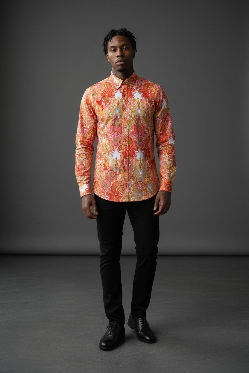 Infra Orange Abstract Shirt – Bold Color, Modern Flow