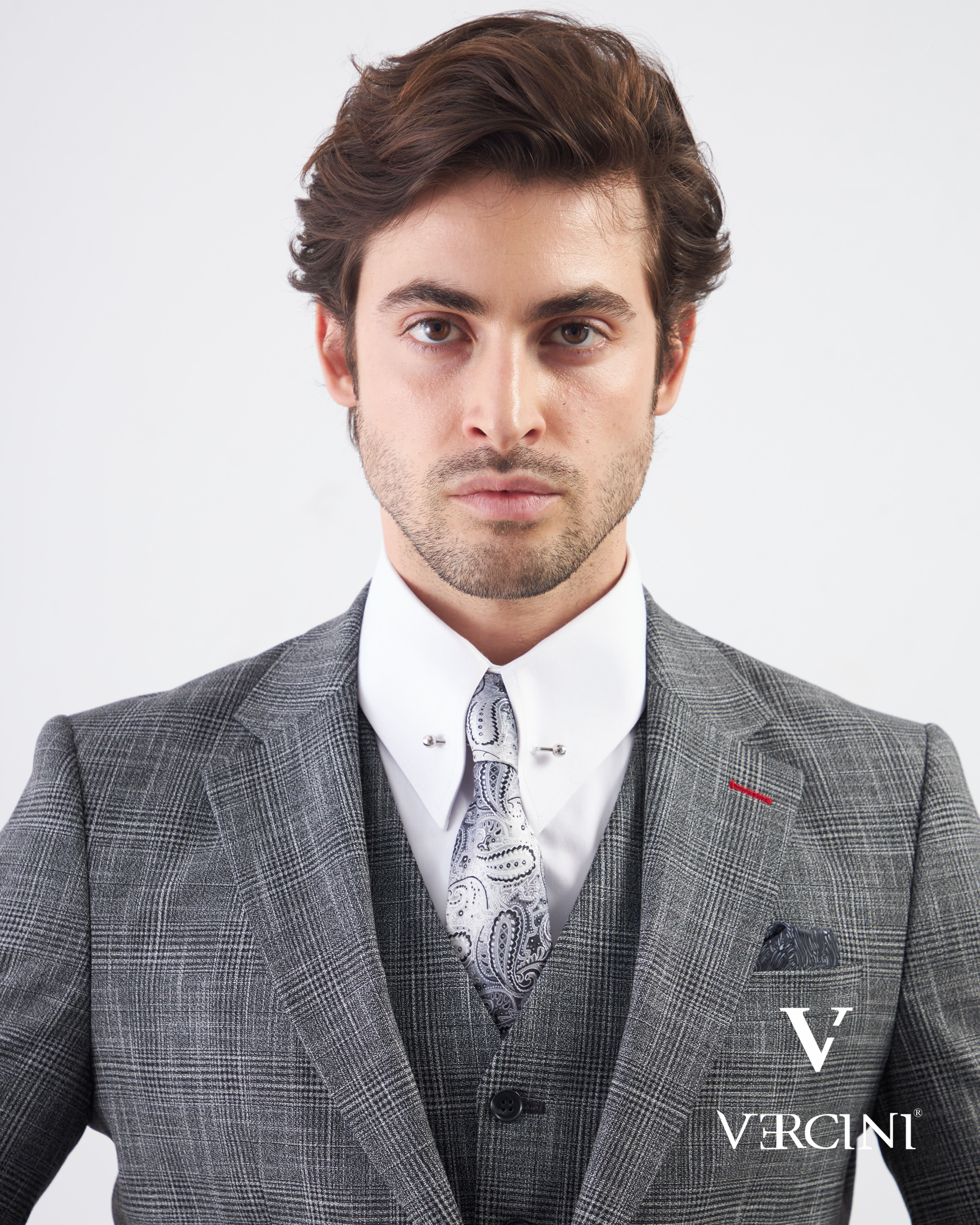 Vercini Charcoal Glen Check Three-Piece Suit | Premium Wool