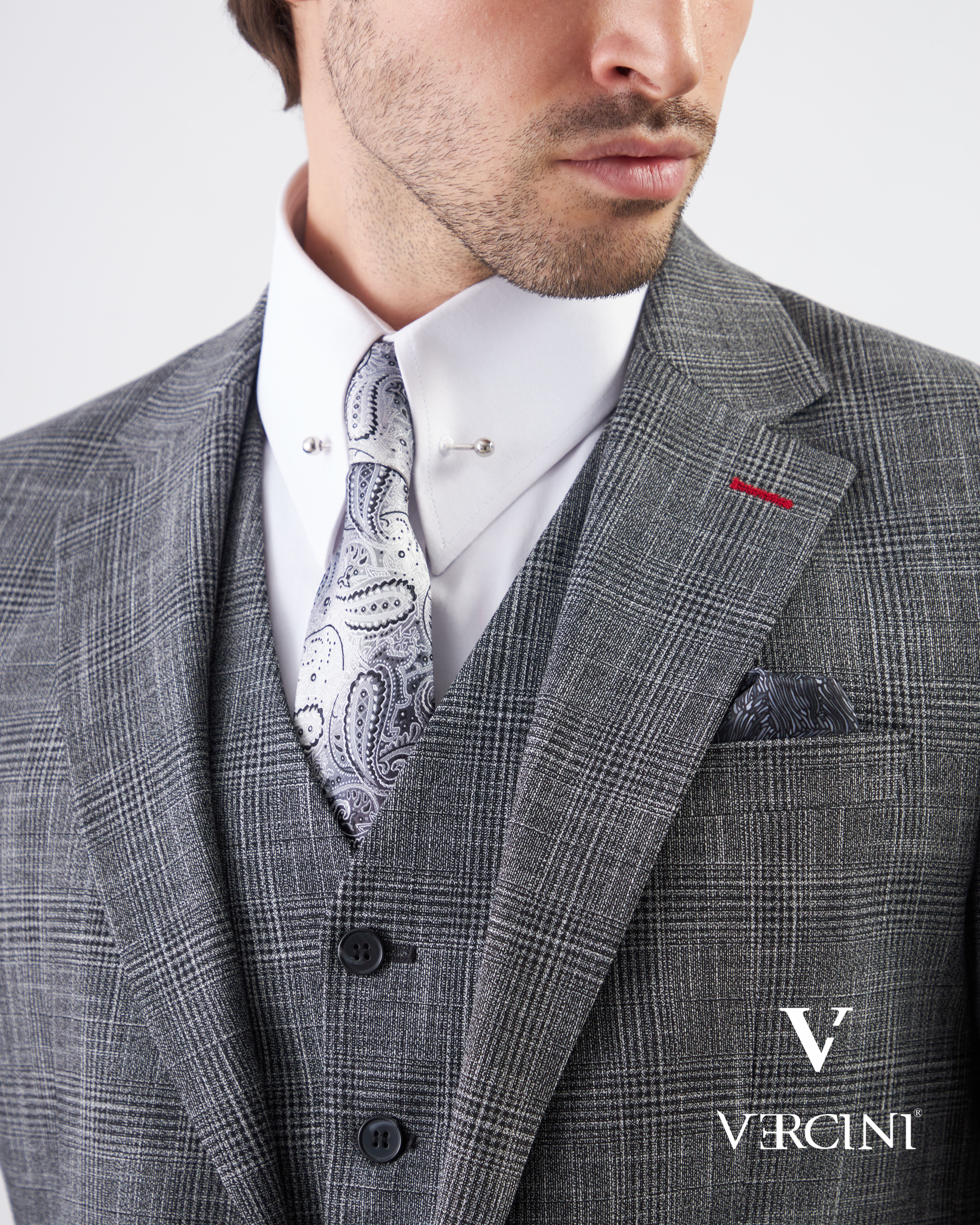 Vercini Charcoal Glen Check Three-Piece Suit | Premium Wool