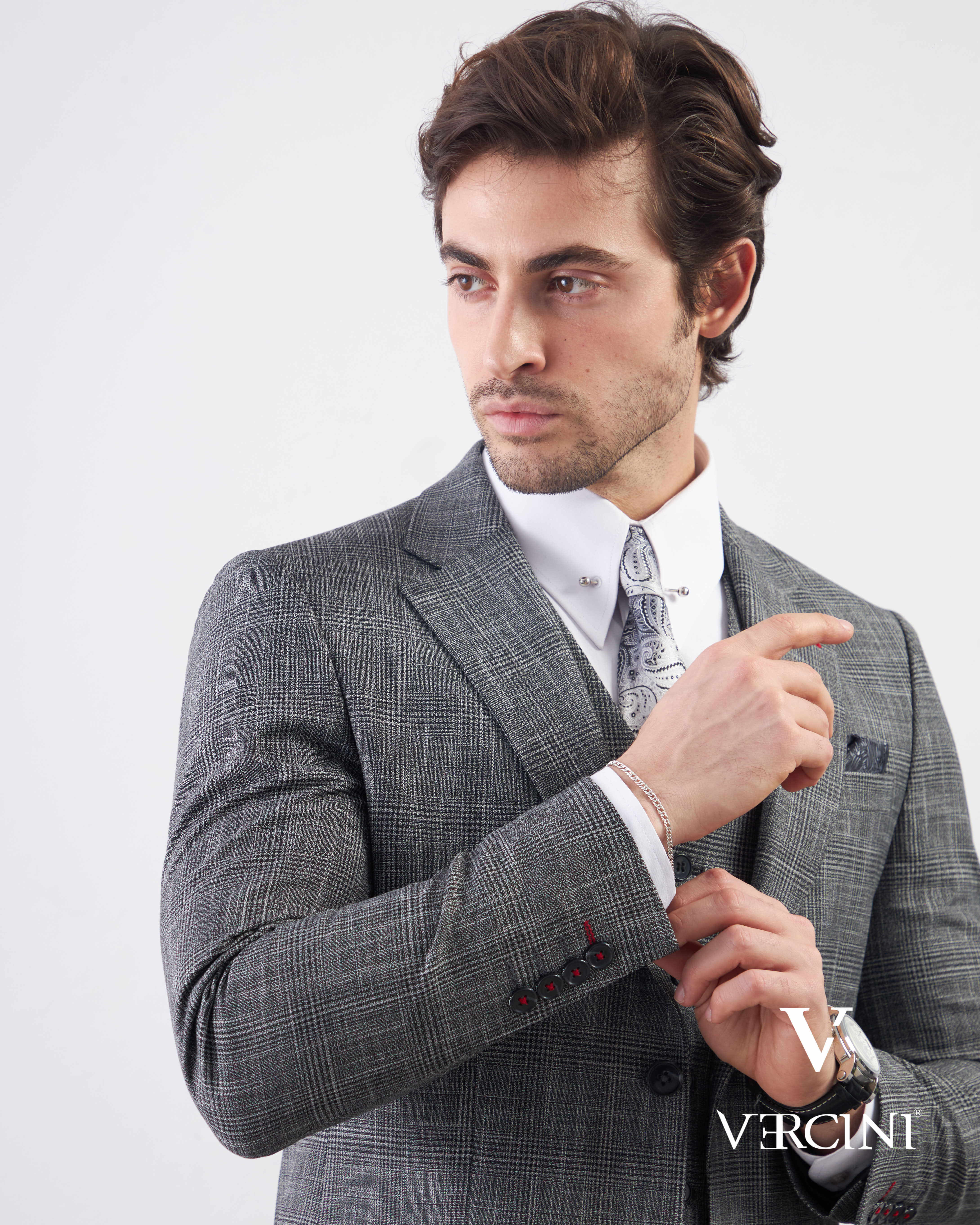 Vercini Charcoal Glen Check Three-Piece Suit | Premium Wool