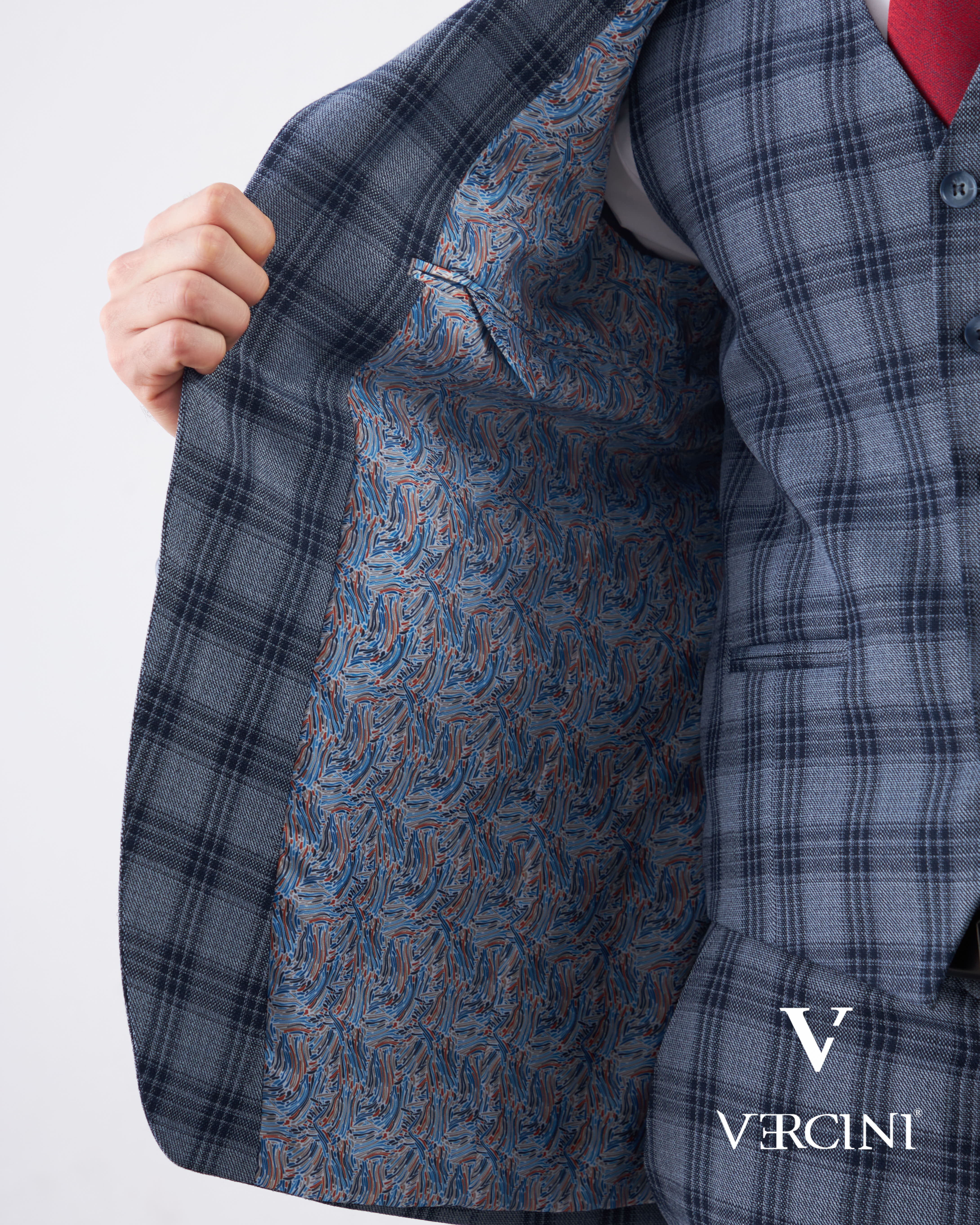 Vercini Men's Elegante Plaid Three-Piece Suit