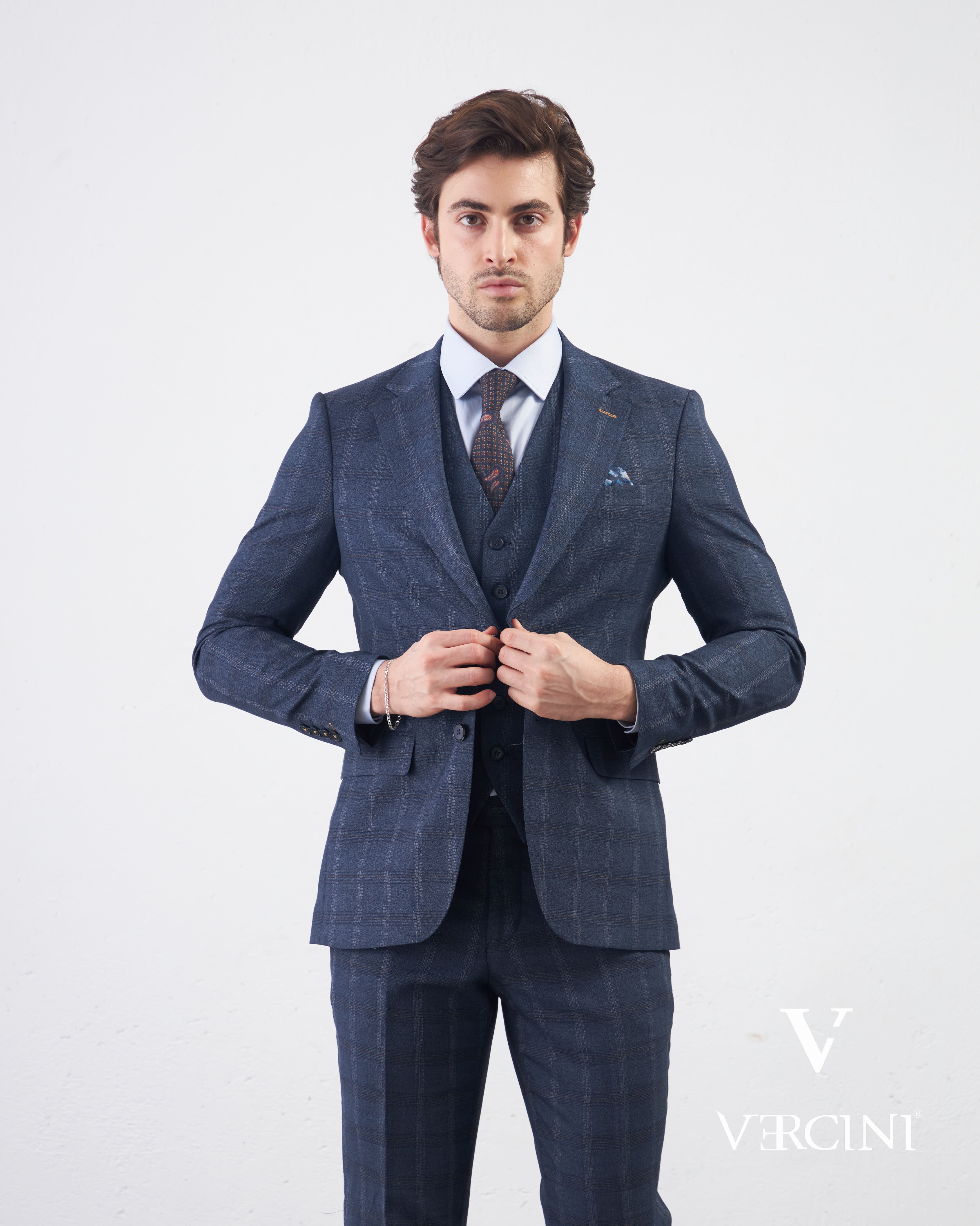 Vercini Sapphire Orbit Prestige plaid Three-Piece Men's Suit