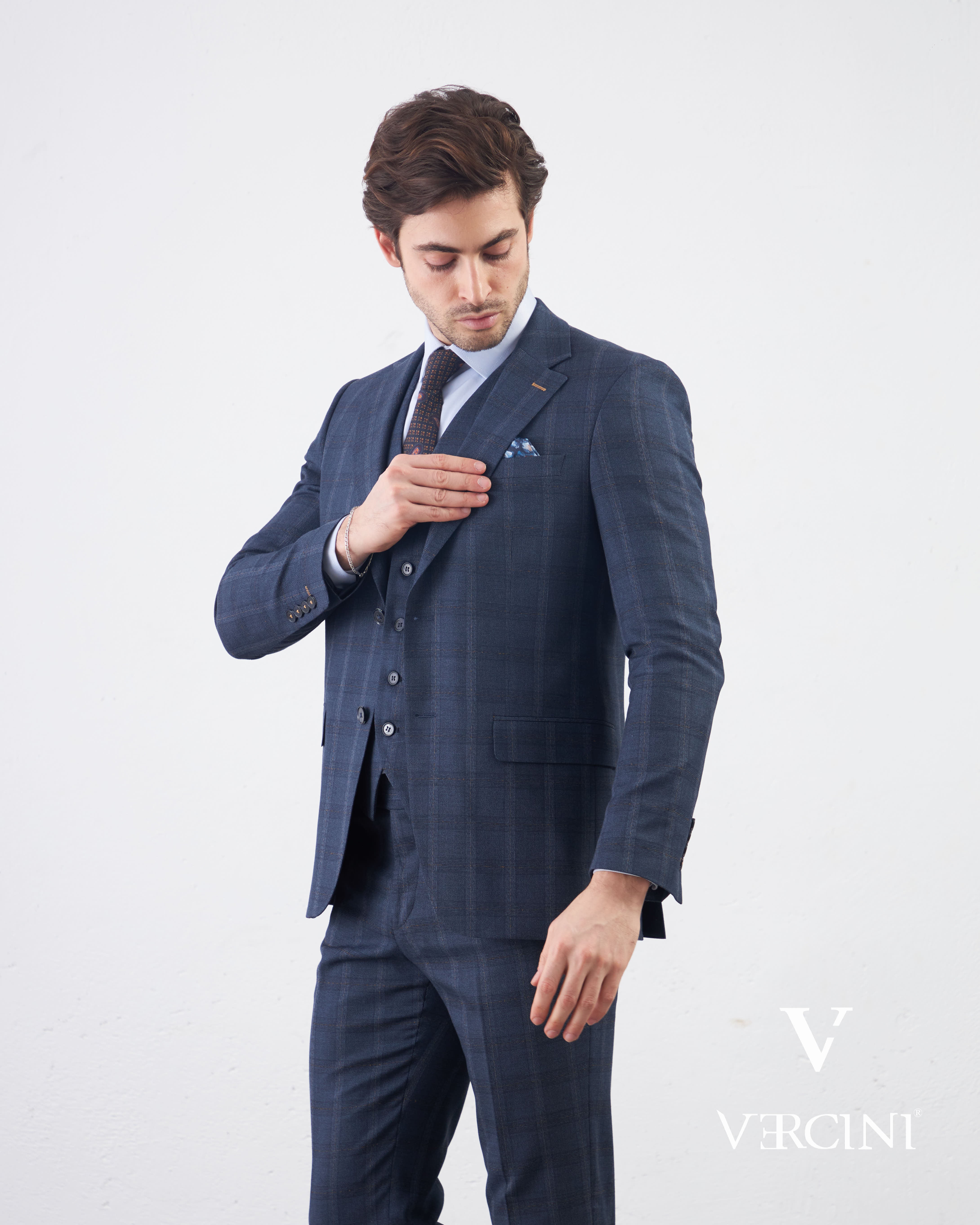 Vercini Sapphire Orbit Prestige plaid Three-Piece Men's Suit