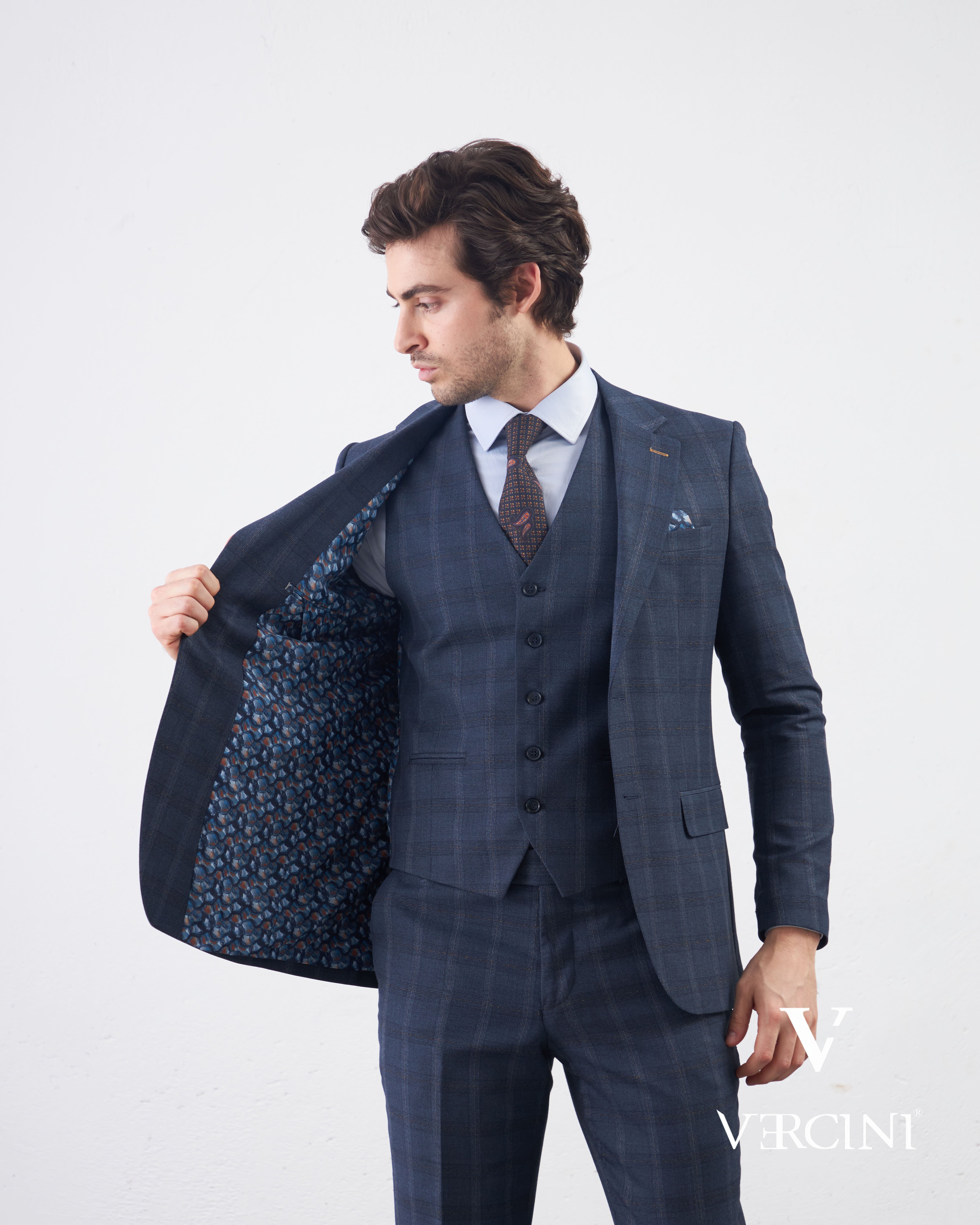 Vercini Sapphire Orbit Prestige plaid Three-Piece Men's Suit