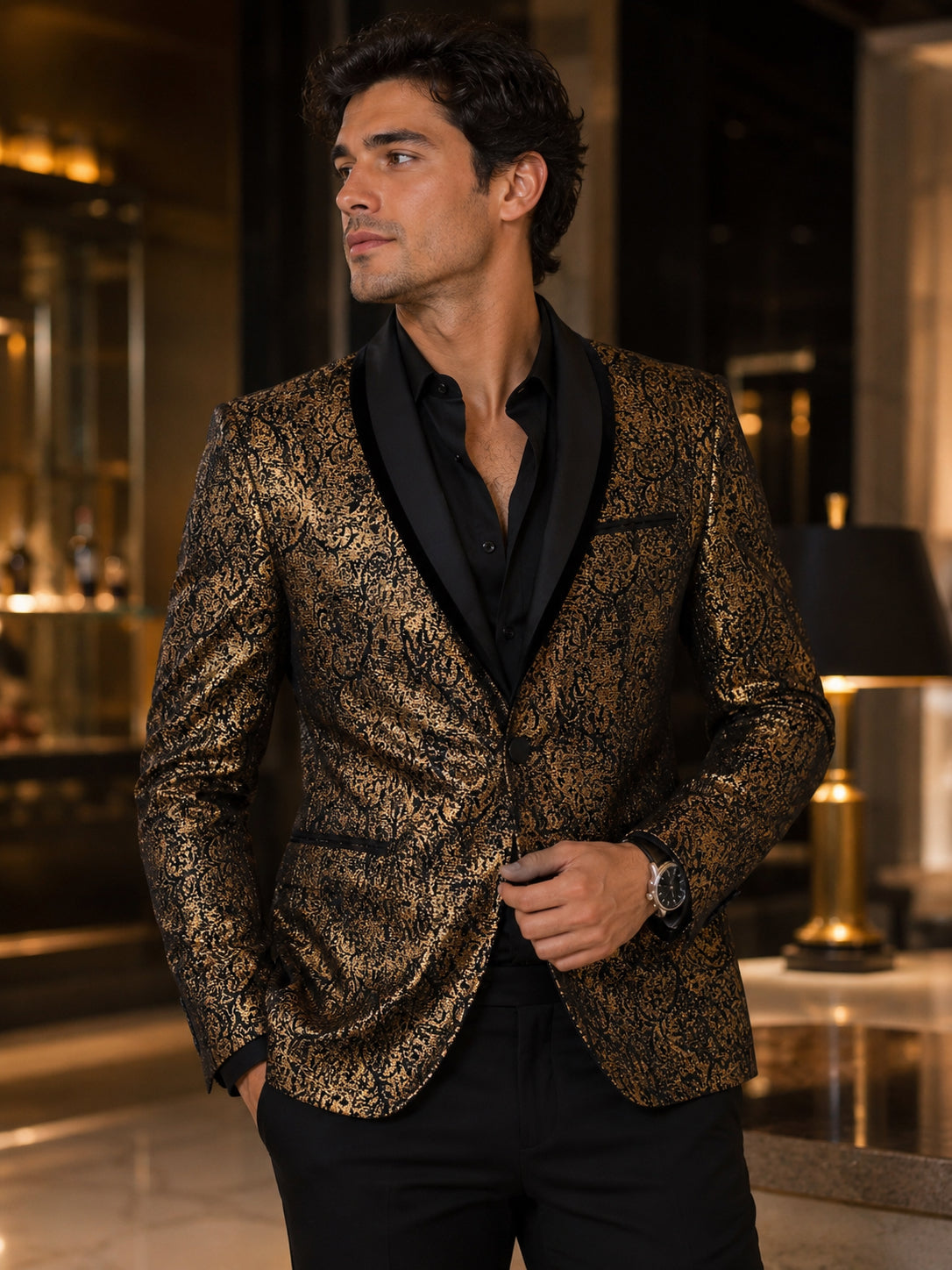 Antique Gold Brocade Tuxedo Blazer
