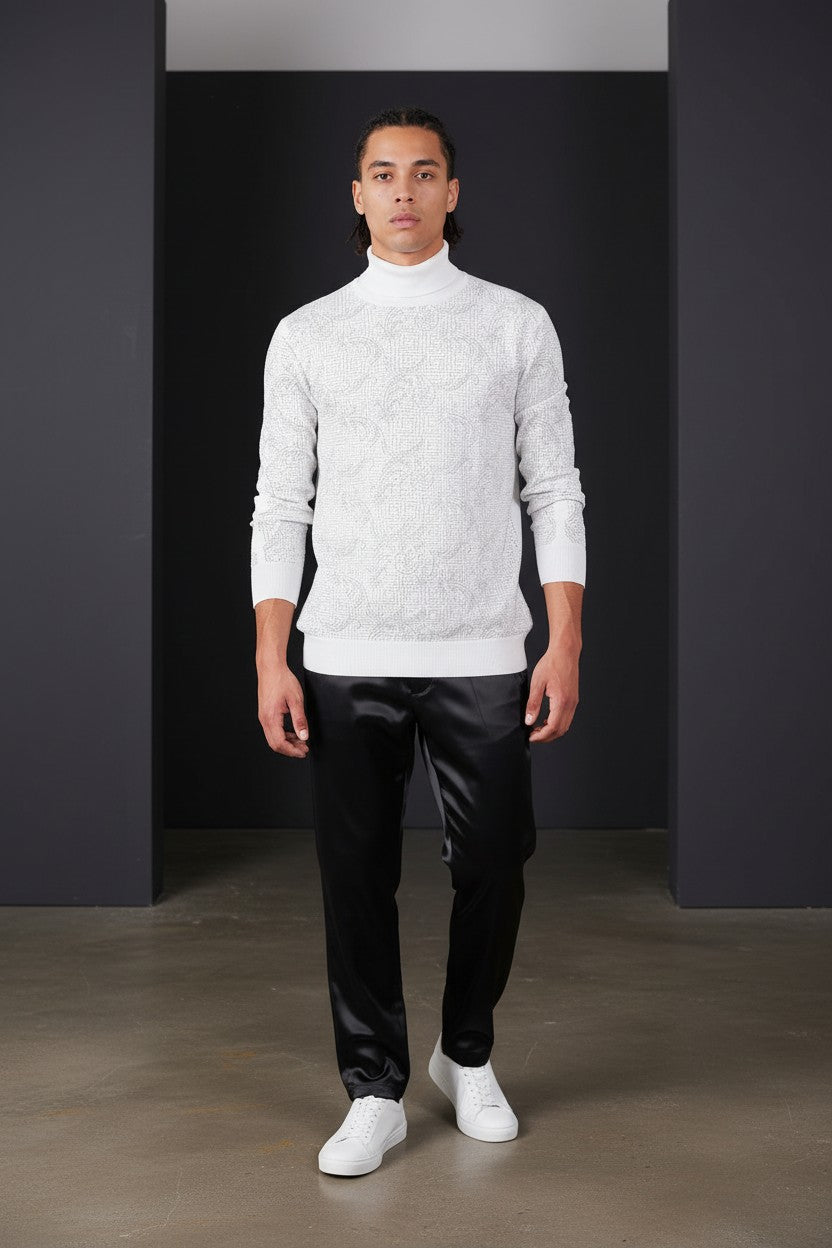Greek Key Pattern Turtleneck Sweater