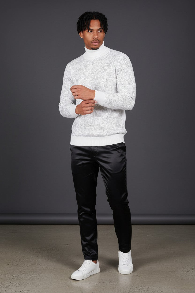 Greek Key Pattern Turtleneck Sweater