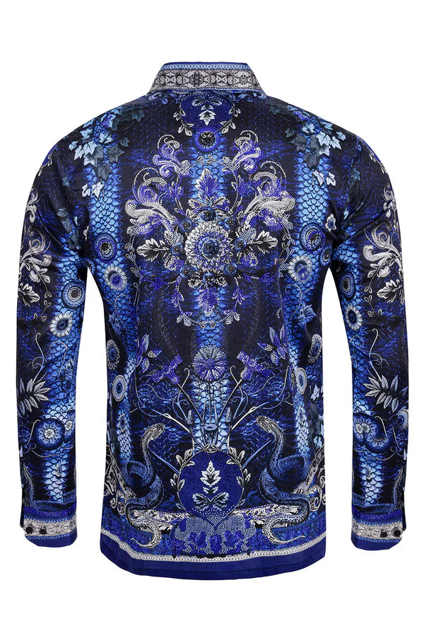 Men's Rhinestone Floral Snake Skin Long Sleeve Shirts