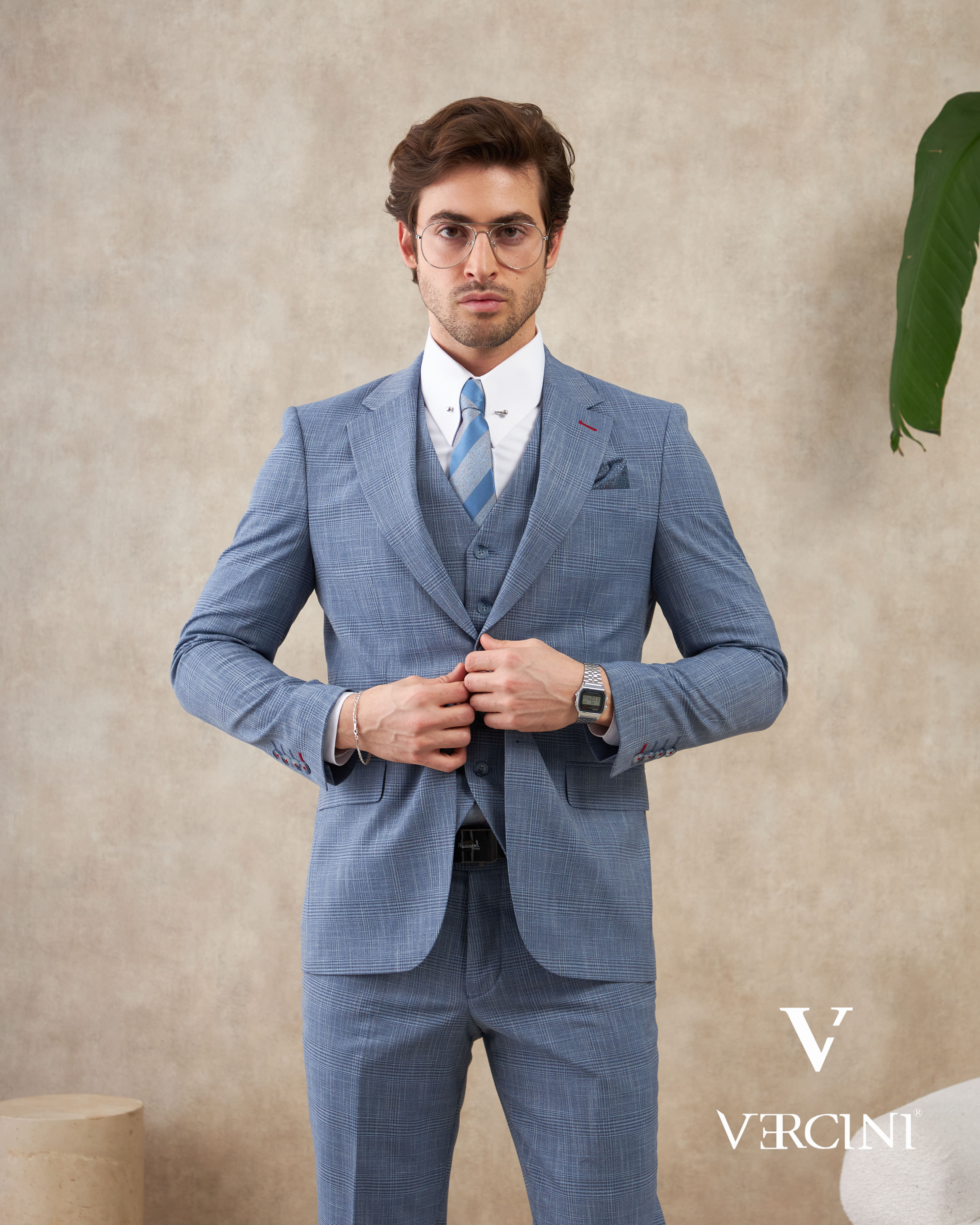Vercini Urban Sophisticate Light Blue Three-Piece Suit