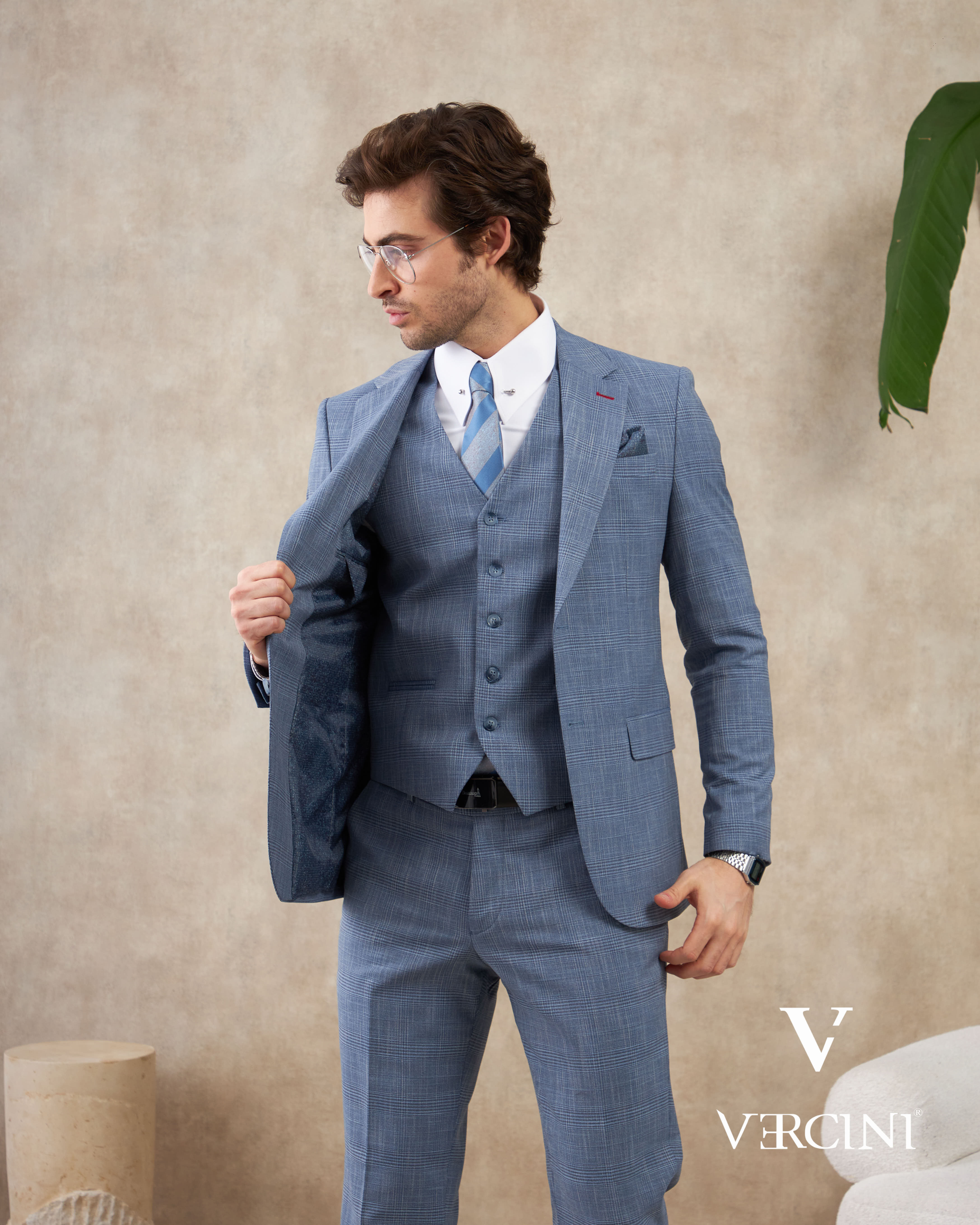Vercini Urban Sophisticate Light Blue Three-Piece Suit
