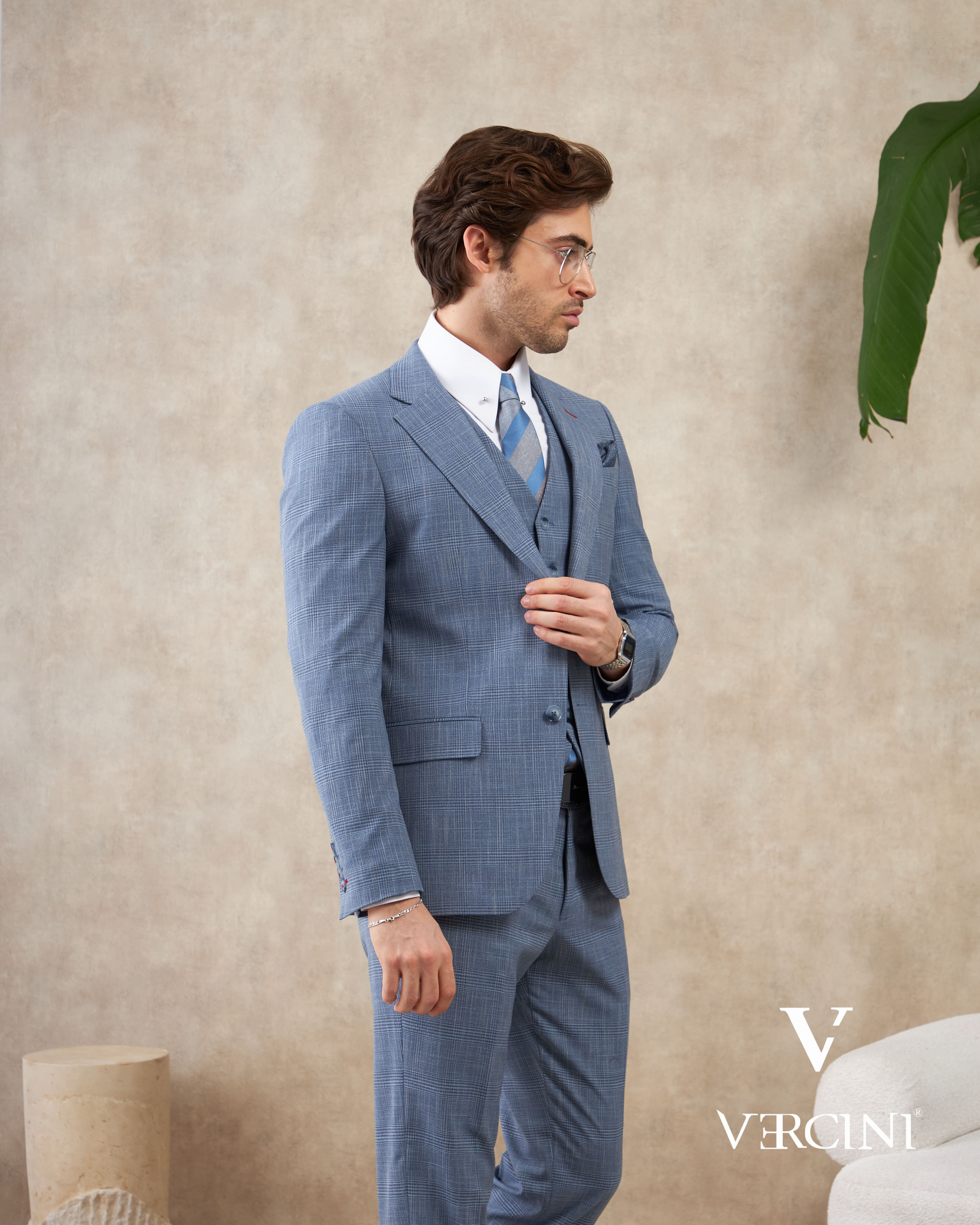 Vercini Urban Sophisticate Light Blue Three-Piece Suit