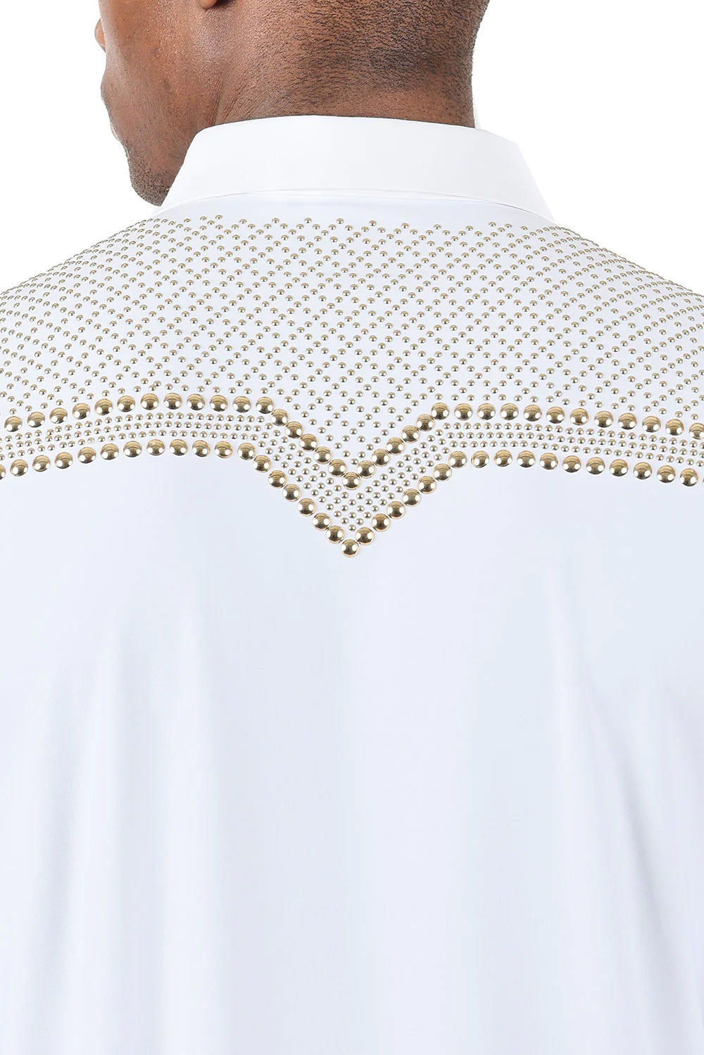 Super stretchy Long Sleeve Rivet Studded Shirt - White and Gold