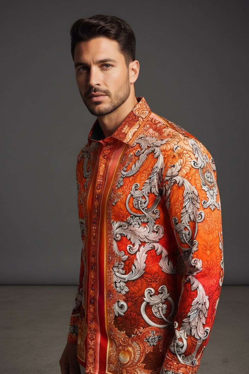 Men's Floral Exquisite Long Sleeve Shirt