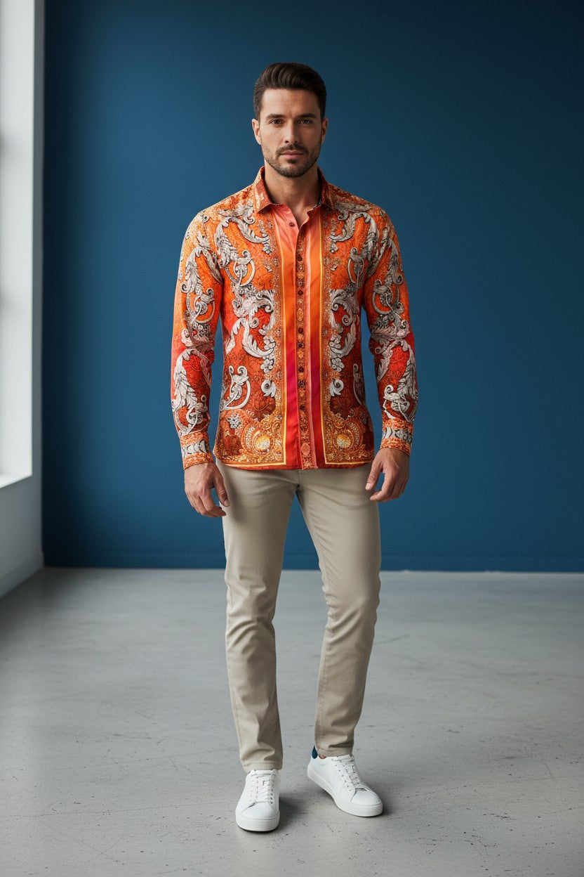 Men's Floral Exquisite Long Sleeve Shirt
