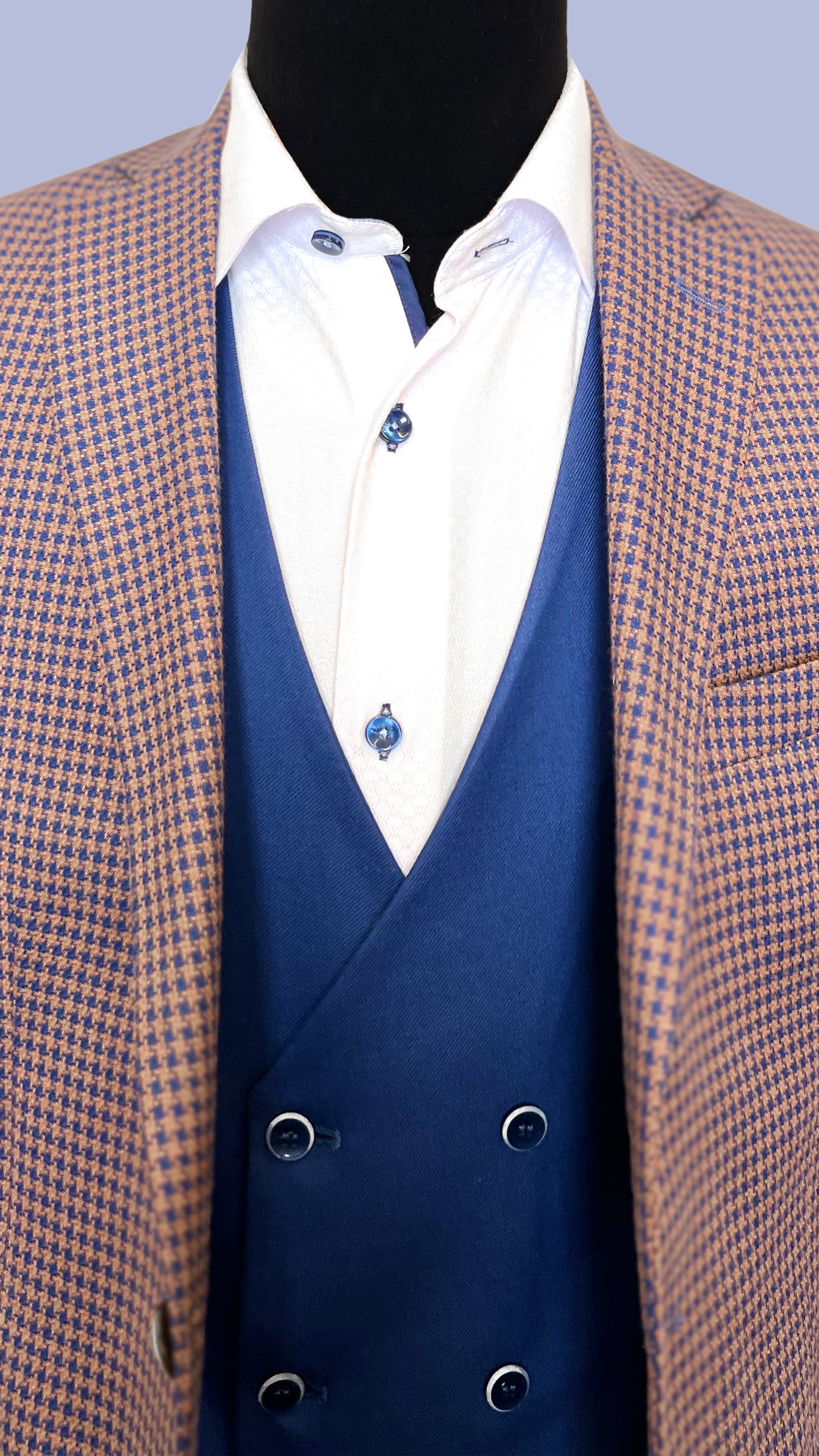 Vercini Sapphire Blue Houndstooth 3-Piece Suit | Modern Tailored Men's Suit