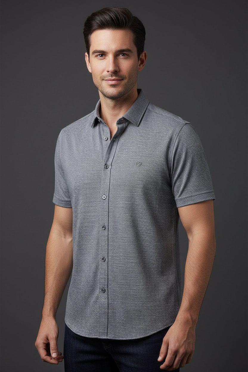 Textured Short Sleeve Button-Up Shirt