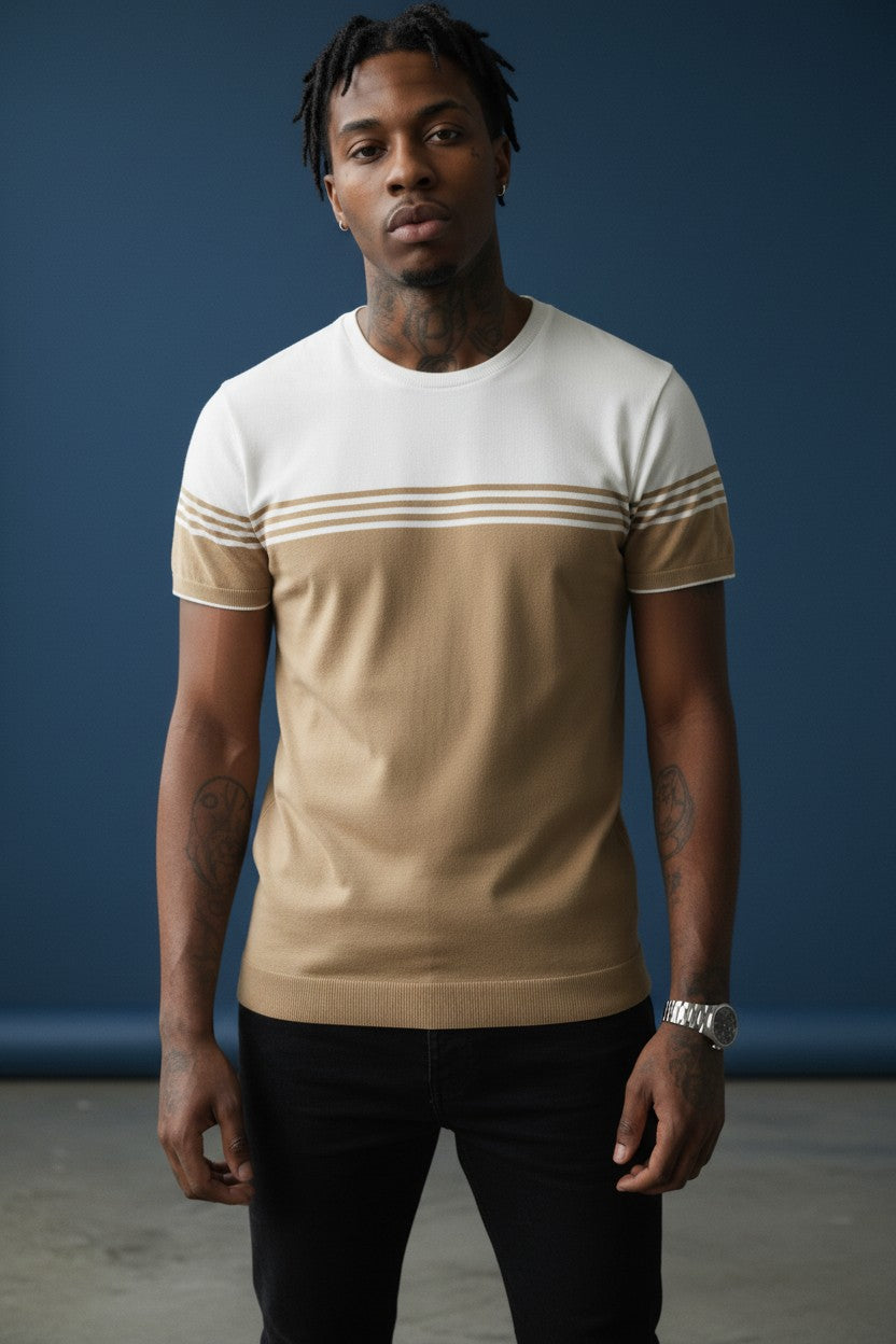 Vercini by CE&CE Striped T-Shirt – Soft Luxe in Grey, Blue & Beige