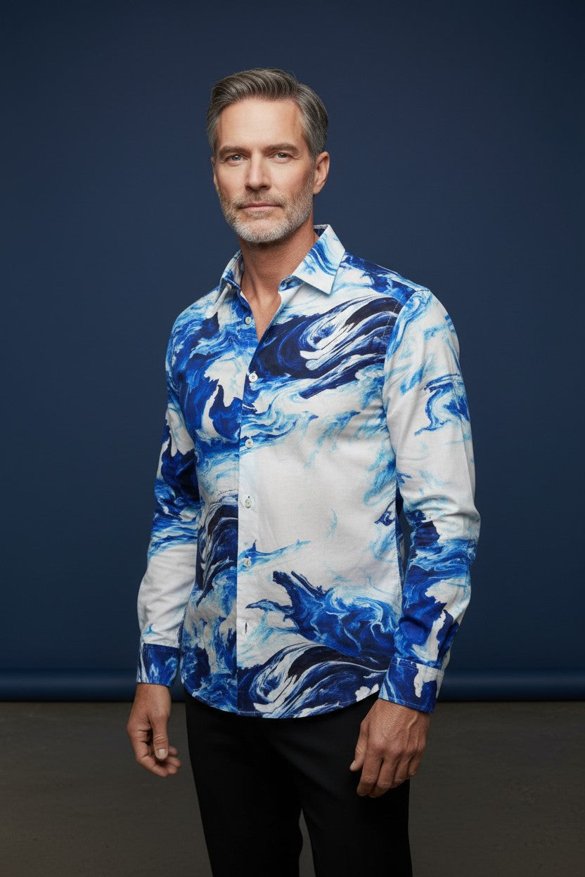 Ocean Wave Abstract Shirt – Cool Tones, Effortless Flow