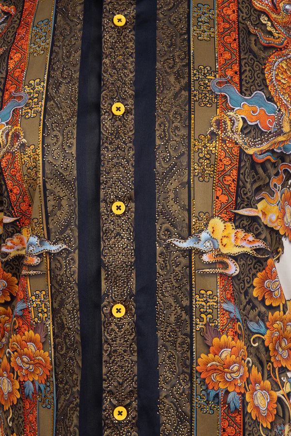 Men's Rhinestone Floral Rooster Long Sleeve Shirts