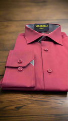 Vitarelli Slim Fit Dress Shirt with French Cuff Option and Standard Buttons – Burgundy and Blue