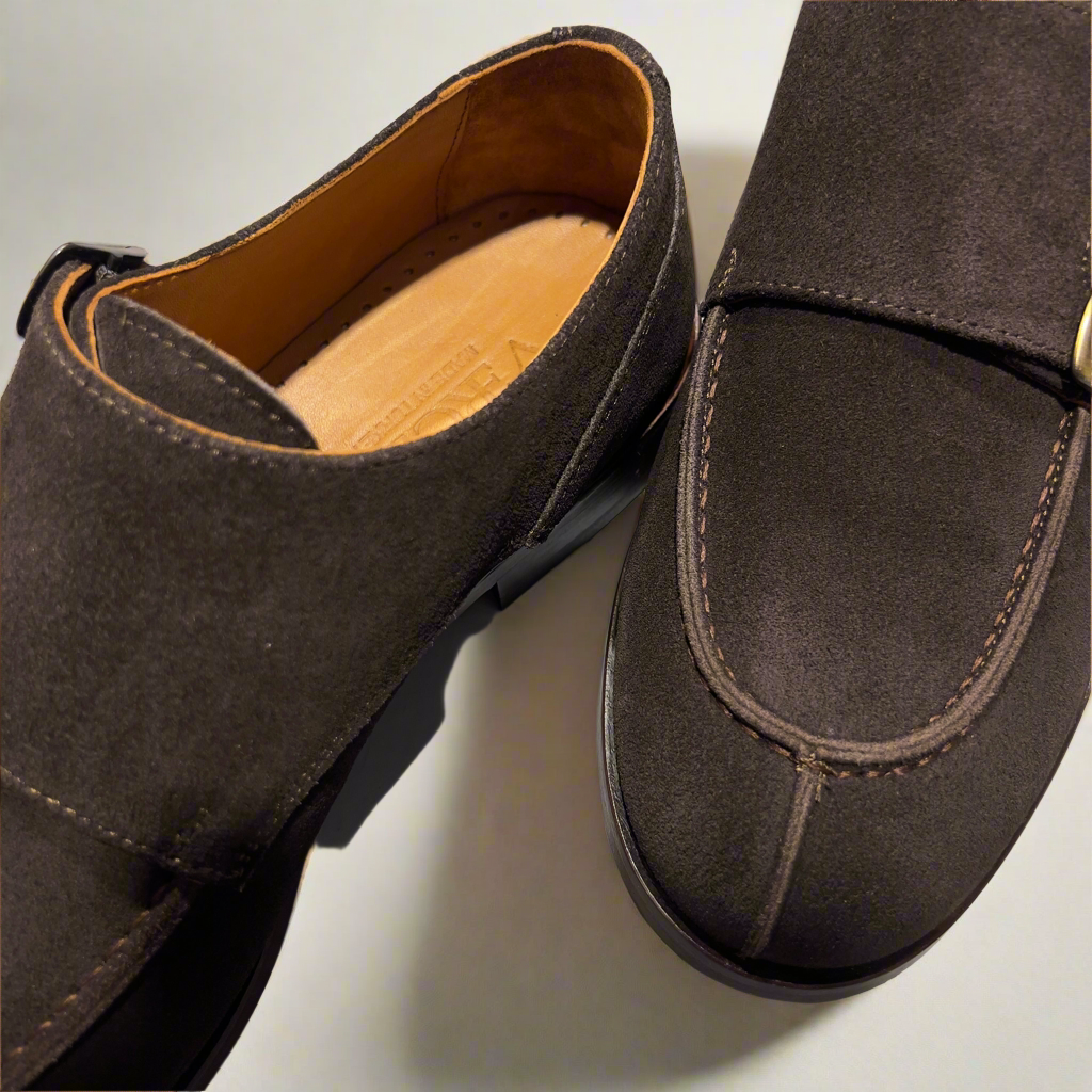 Handcrafted Brown Suede Double Monk Strap Shoe
