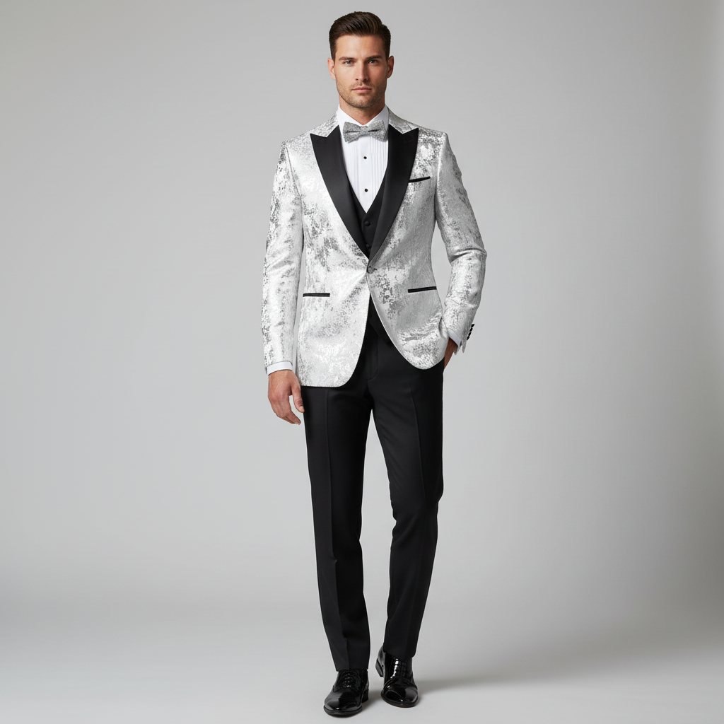 Elegant Black and White Tuxedo for Men – Modern Formal Wedding & Gala Suit