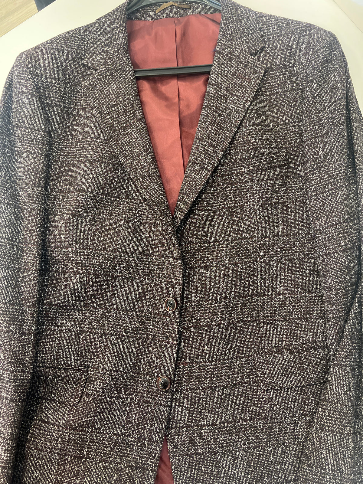 Textured Plaid Two-Button Blazer