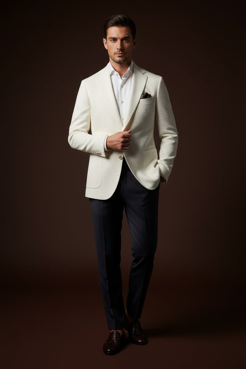 Cream Textured Slim Fit Blazer – Modern Elegance Collection