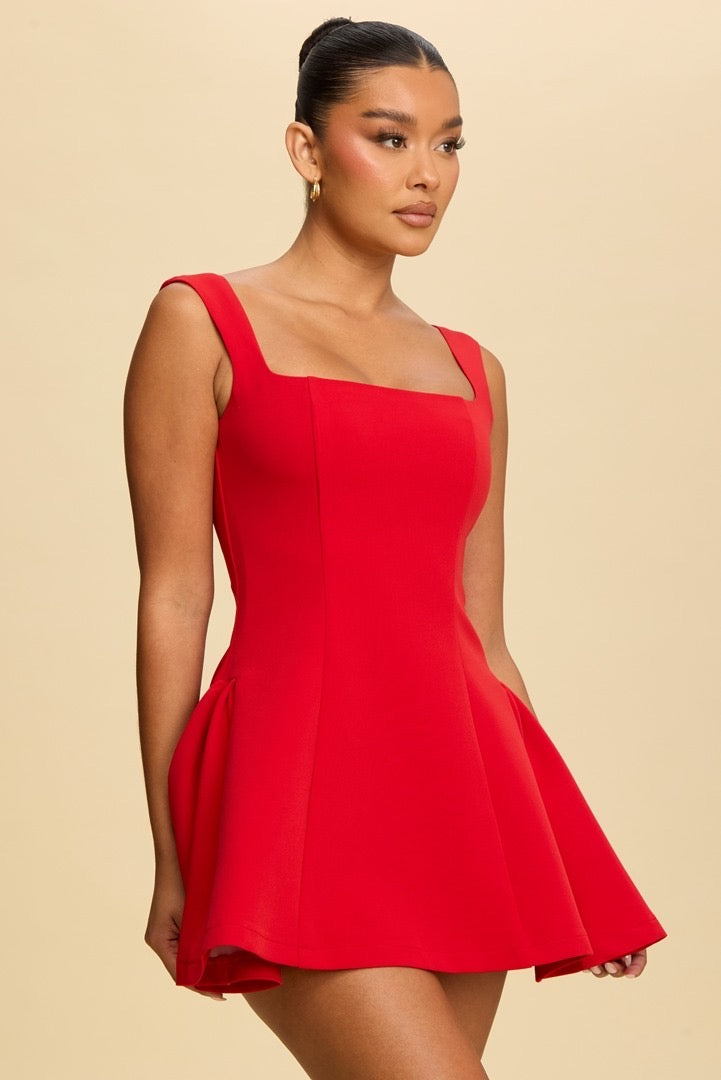 SQUARE NECK FLARE MINI DESS