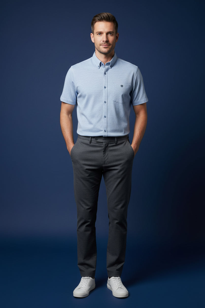 Heather Textured Short Sleeve Button-Up Shirt