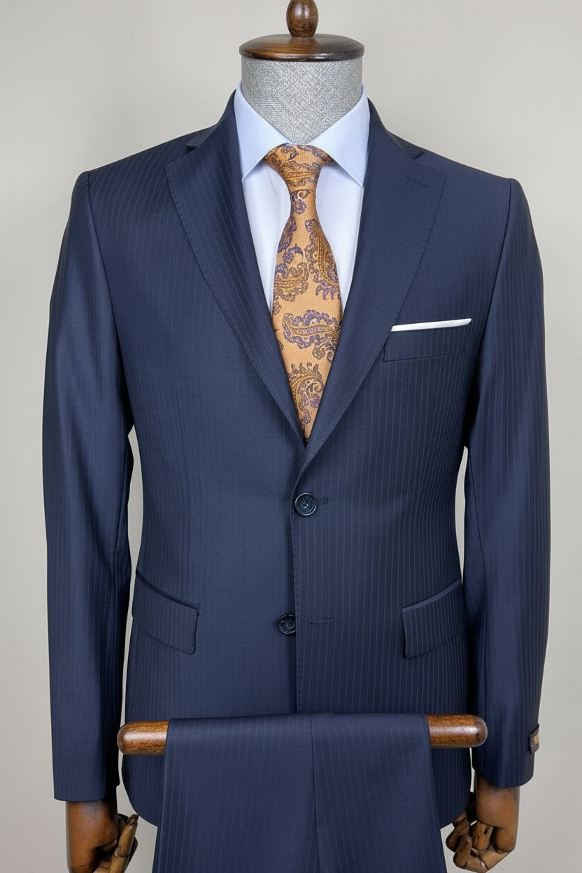 Vercini “Navy Executive Pinstripe” 100% Wool Suit – 2 Piece