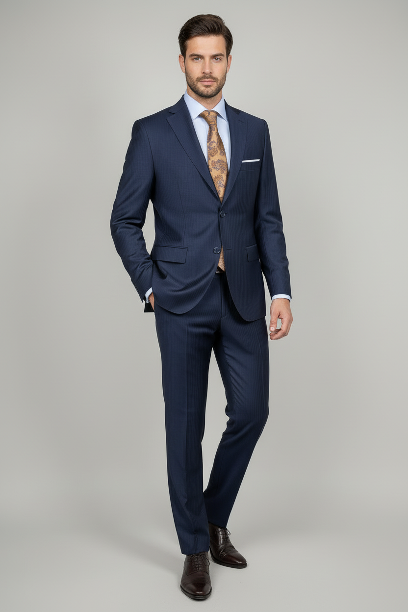 Vercini “Navy Executive Pinstripe” 100% Wool Suit – 2 Piece