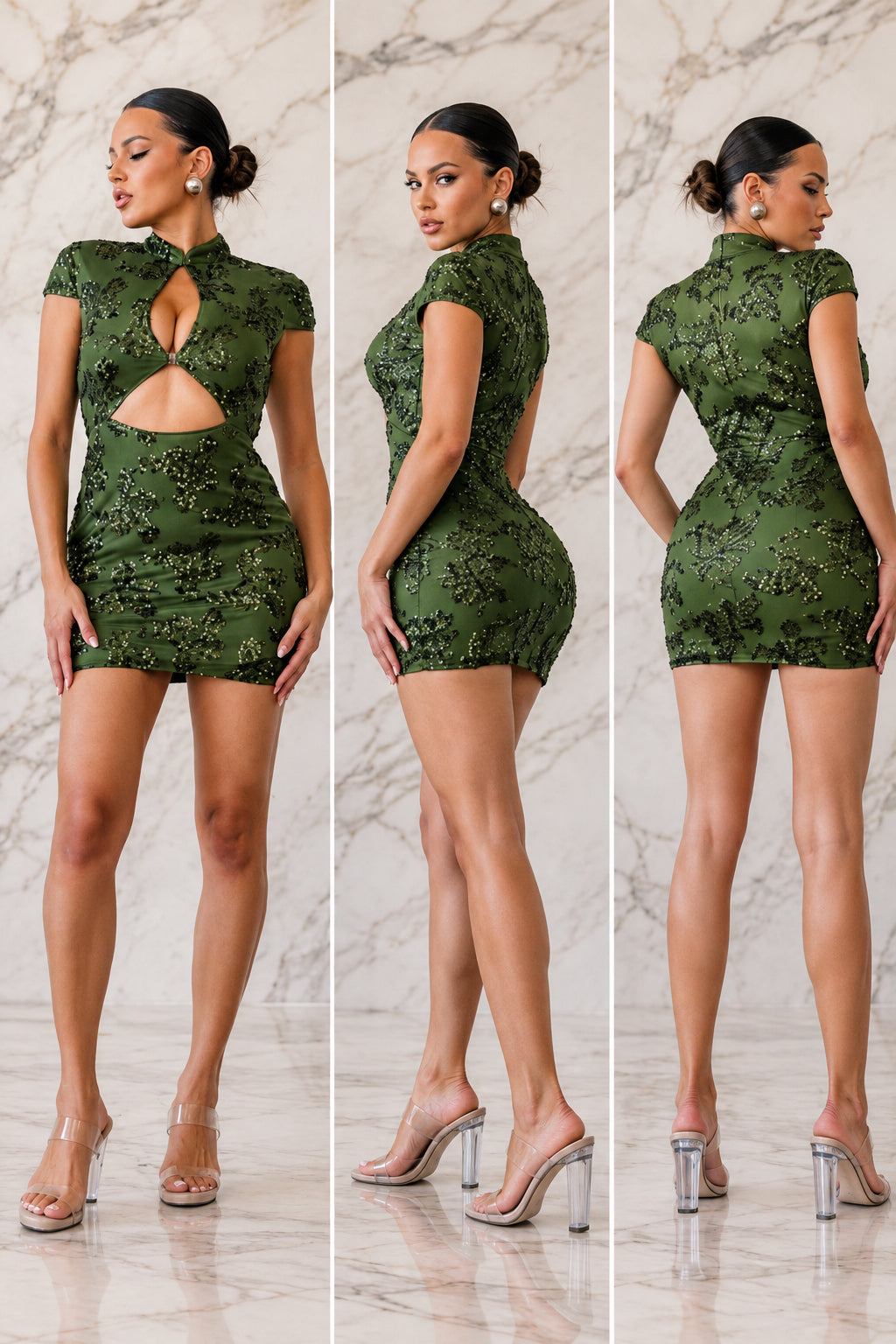 Olive Sequin Cutout Mini Dress