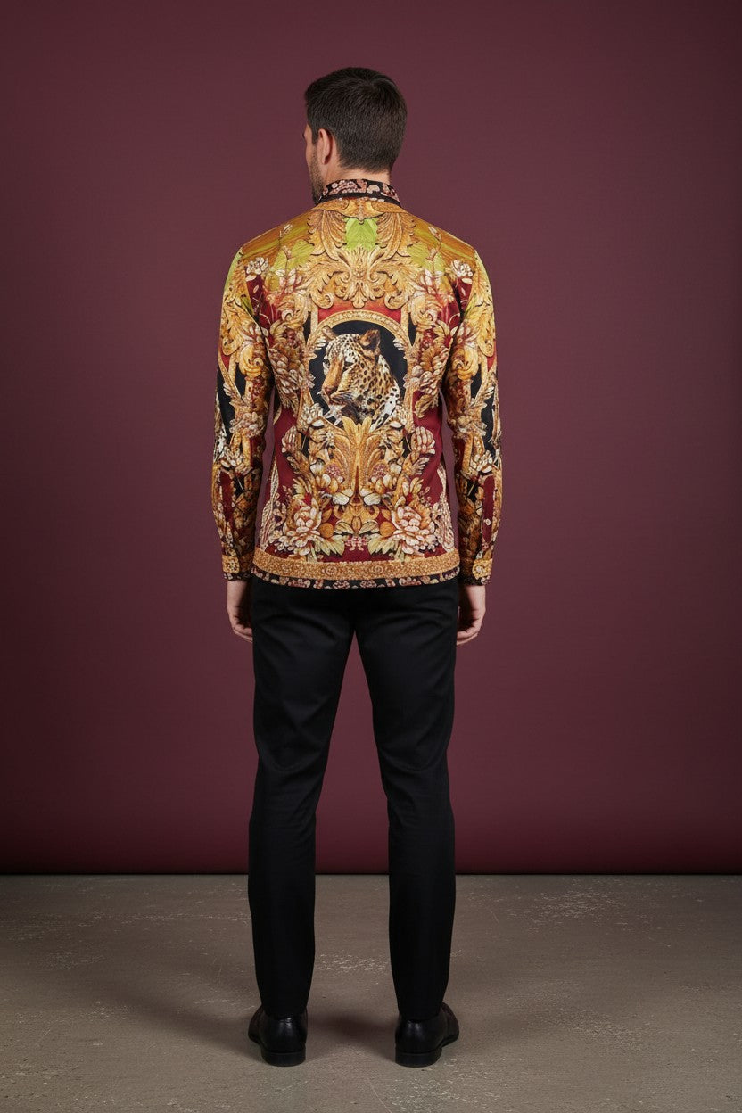 Men's Rhinestone Floral Medusa Long Sleeve Shirts 3SPR401