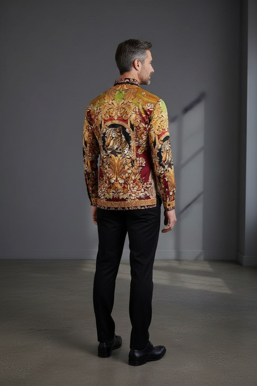 Men's Rhinestone Floral Medusa Long Sleeve Shirts 3SPR401