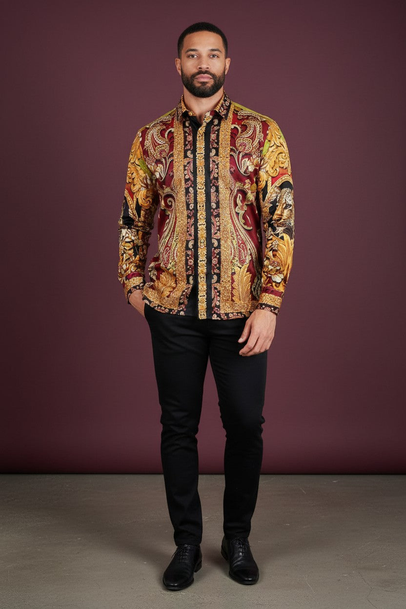 Men's Rhinestone Floral Medusa Long Sleeve Shirts 3SPR401