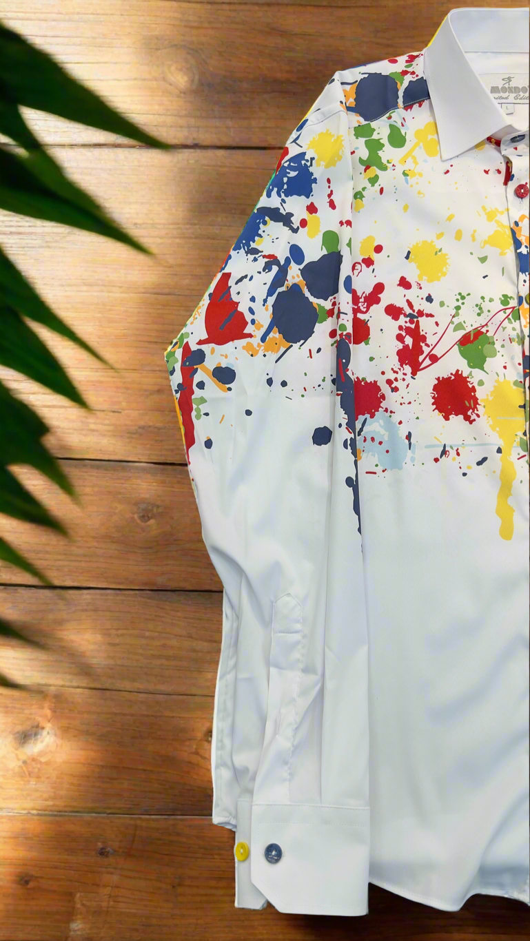 White Multi-Color Mondo Shirt – Bold. Bright. Unforgettable.