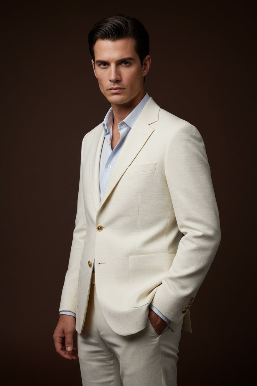 Cream Textured Slim Fit Blazer – Modern Elegance Collection